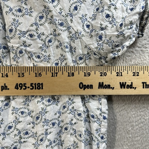 Max Studio Women's 1X Blue Ditsy Floral Peasant Top Boho Square Neck - Picture 5 of 8